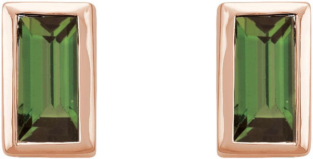 14K Gold Natural Green Tourmaline Straight Baguette Bezel-Set Stud Earrings - Rose Gold - view 4