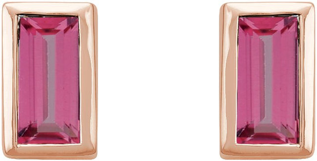 14K Gold Natural Pink Tourmaline Straight Baguette Bezel-Set Stud Earrings - Rose Gold - view 4