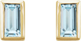 14K Gold Natural Sky Blue Topaz Straight Baguette Bezel-Set Stud Earrings - Yellow Gold - view 4