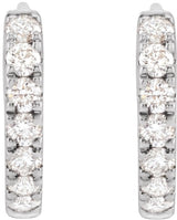 14K Gold Round Lab-Grown Diamond Hoop Earrings - White Gold - view 2