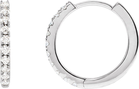 14K Gold Round Lab-Grown Diamond Hoop Earrings - White Gold