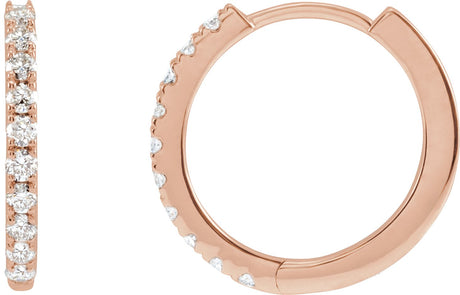 14K Gold Round Lab-Grown Diamond Hoop Earrings - Rose Gold