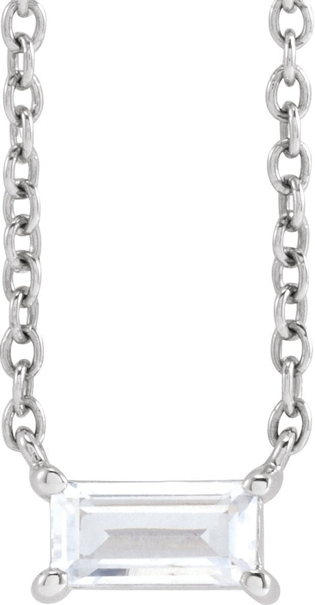 14K Gold Straight Baguette Lab-Grown Diamond Necklace - White Gold