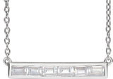 14K Gold Straight Baguette Lab-Grown Diamond Lab-Grown Bar Necklace - White Gold