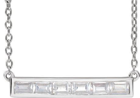 14K Gold Straight Baguette Lab-Grown Diamond Lab-Grown Bar Necklace - White Gold