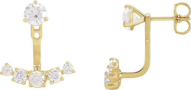 14K Gold Round Lab-Grown Diamond Bar Earring Jackets - Yellow Gold - view 3