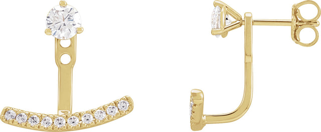 14K Gold Round Lab-Grown Diamond Curved Bar Earring Jackets - Yellow Gold - view 3