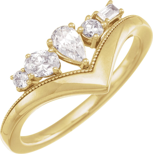 14K Gold Pear Lab-Grown Diamond V Ring - Yellow Gold