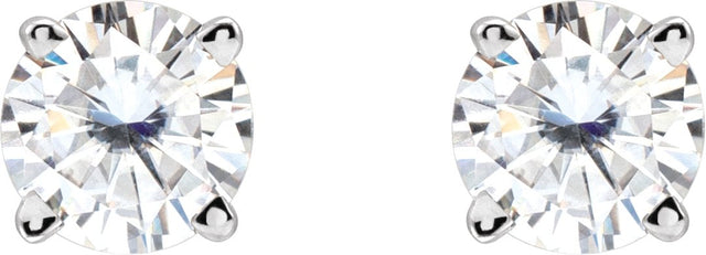 14K Gold Lab-Grown Moissanite Round 4-Prong Lightweight Stud Earrings - White Gold - view 6