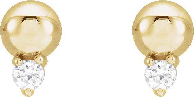14K Gold Round Natural Diamond Accented Bead Earrings - Yellow Gold - view 4