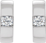 Platinum Round Natural Diamond Accented Huggie Hoop Earrings - view 4