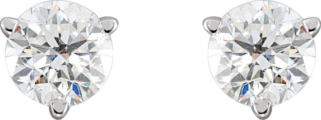 14K Gold Natural Diamond Round 3-Prong Stud Earrings - White Gold - view 4