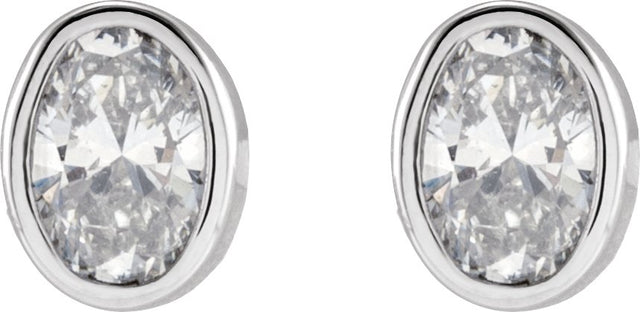 14K Gold Lab-Grown Diamond Oval Bezel-Set Stud Earrings - White Gold - view 4