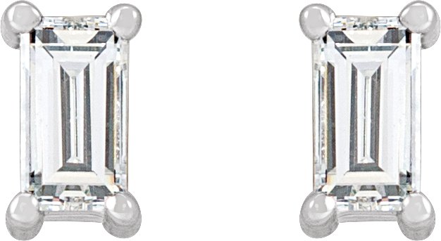 Platinum Natural Diamond Straight Baguette 4-Prong Stud Earrings - view 4