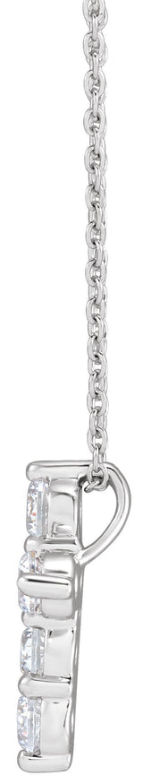 14K Gold Round Lab-Grown Diamond Cross Necklace - White Gold - view 2