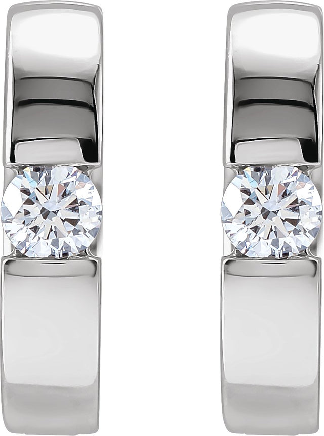 Platinum Round Natural Diamond Accented Huggie Hoop Earrings - view 4