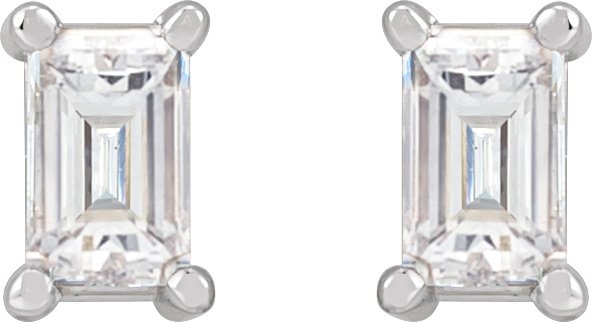 14K Gold Lab-Grown Diamond Straight Baguette 4-Prong Stud Earrings - White Gold - view 4
