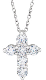 14K Gold Round Lab-Grown Diamond Cross Necklace - White Gold