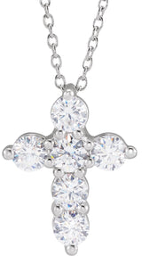 14K Gold Round Lab-Grown Diamond Cross Necklace - White Gold