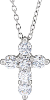 14K Gold Round Lab-Grown Diamond Cross Necklace - White Gold