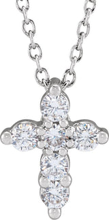 14K Gold Round Lab-Grown Diamond Cross Necklace - White Gold