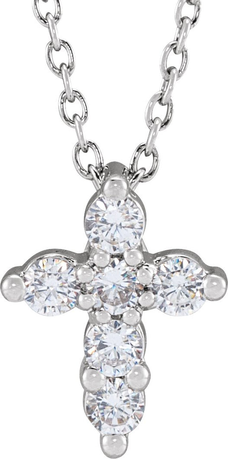 14K Gold Round Lab-Grown Diamond Cross Necklace - White Gold