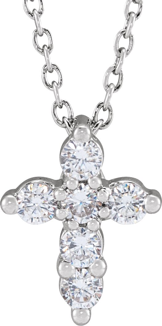 14K Gold Round Lab-Grown Diamond Cross Necklace - White Gold