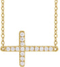14K Gold Round Lab-Grown Diamond Sideways Cross Necklace – 1/6 CTW - Yellow Gold