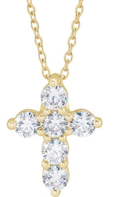 14K Gold Round Lab-Grown Diamond Cross Necklace - Yellow Gold