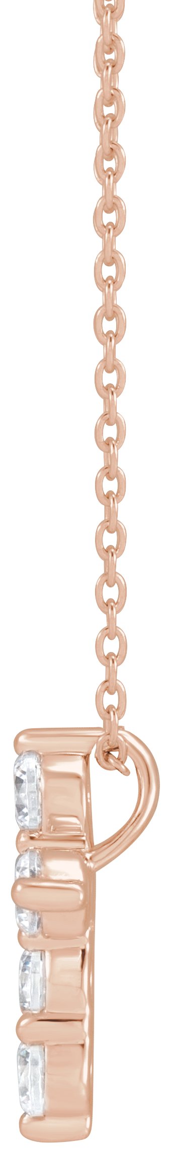 14K Gold Round Lab-Grown Diamond Cross Necklace - Rose Gold - view 2
