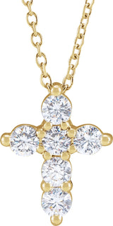 14K Gold Round Lab-Grown Diamond Cross Necklace - Yellow Gold