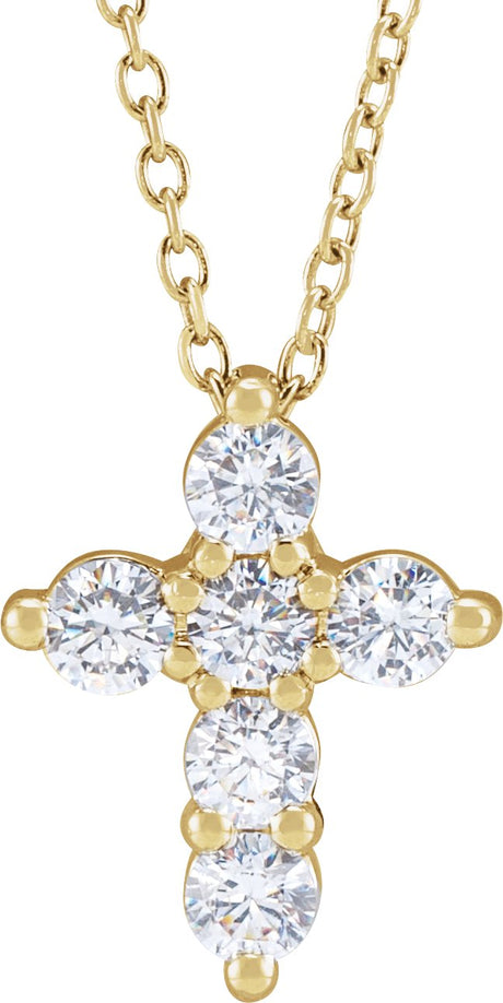 14K Gold Round Lab-Grown Diamond Cross Necklace - Yellow Gold