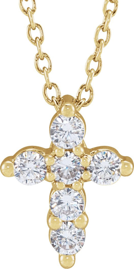 14K Gold Round Lab-Grown Diamond Cross Necklace - Yellow Gold