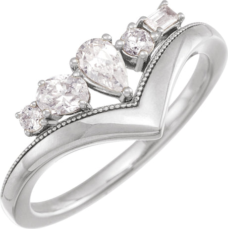 14K Gold Pear Lab-Grown Diamond V Ring - White Gold