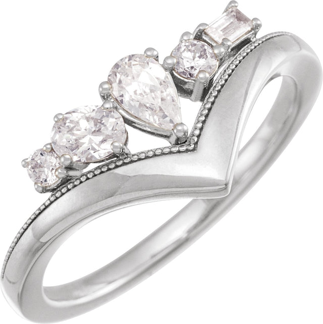 14K Gold Pear Lab-Grown Diamond V Ring - White Gold