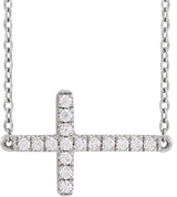 14K Gold Round Lab-Grown Diamond Sideways Cross Necklace – 1/6 CTW - White Gold