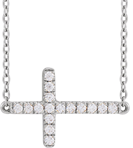 14K Gold Round Lab-Grown Diamond Sideways Cross Necklace – 1/6 CTW - White Gold