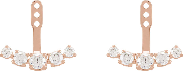 14K Gold Round Lab-Grown Diamond Bar Earring Jackets - Rose Gold - view 2