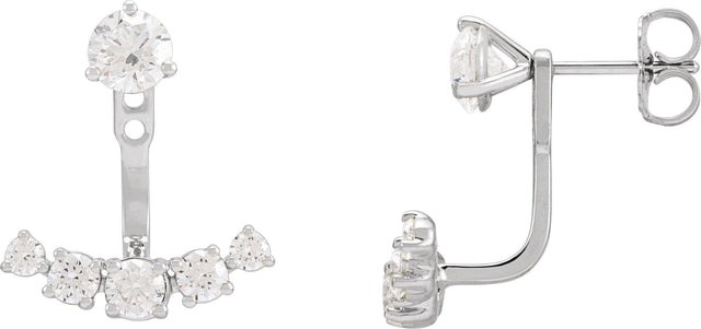 14K Gold Round Lab-Grown Diamond Bar Earring Jackets - White Gold - view 3
