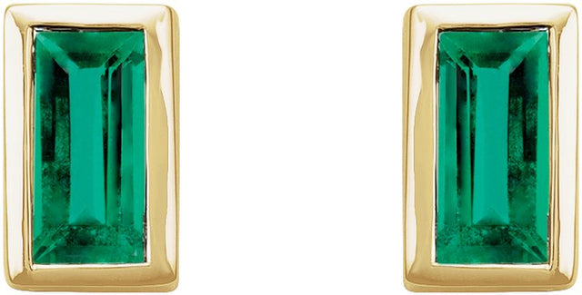 14K Gold Natural Emerald Straight Baguette Bezel-Set Stud Earrings - Rose Gold - view 4