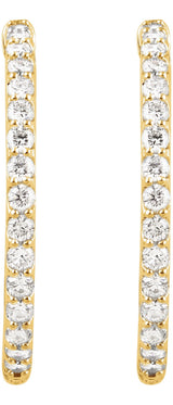 14K Gold Round Lab-Grown Diamond Inside-Outside Hoop Earrings - Yellow Gold - view 4