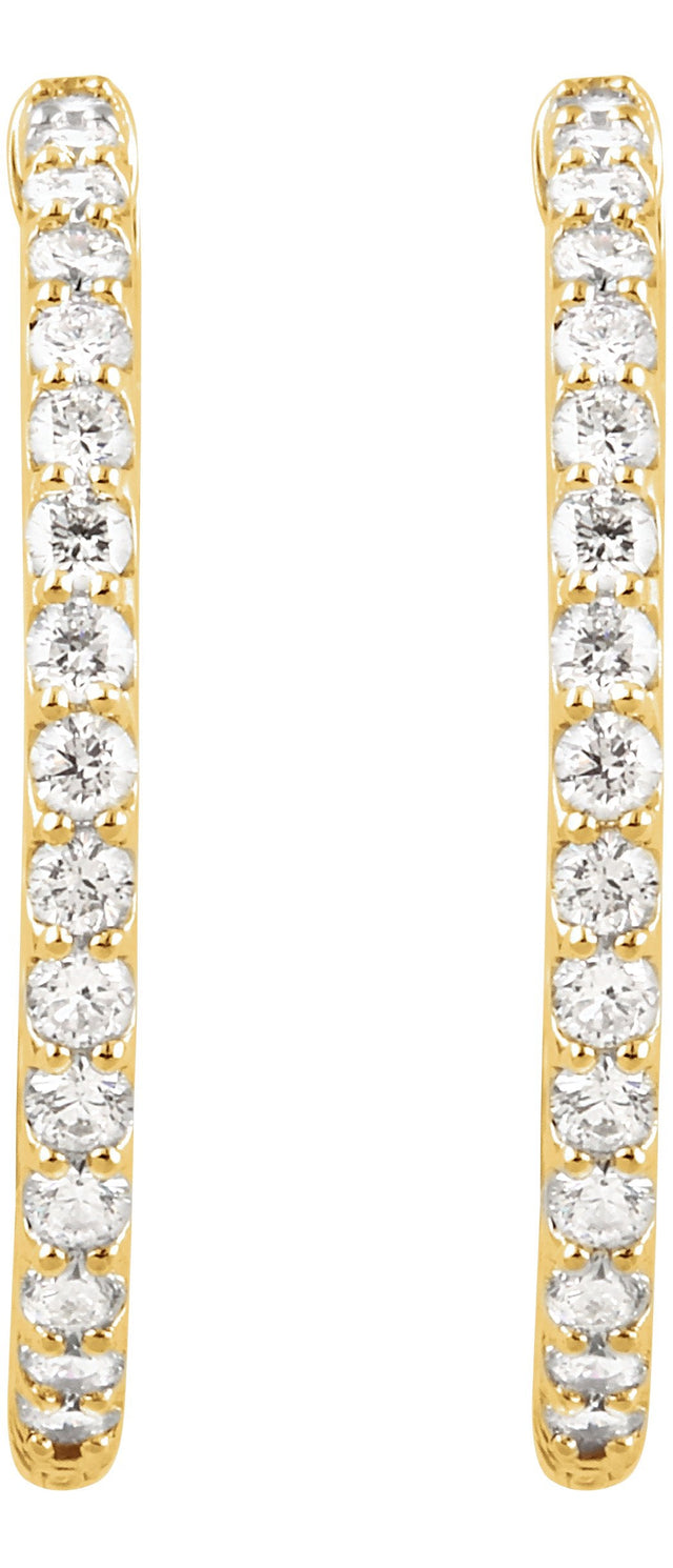 14K Gold Round Lab-Grown Diamond Inside-Outside Hoop Earrings - Yellow Gold - view 4