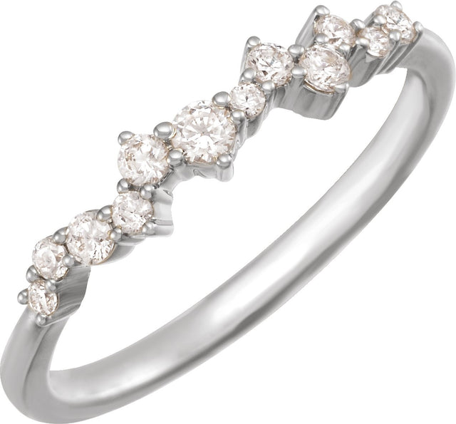 14K Gold Round Lab-Grown Diamond Scattered Stackable Ring - White Gold