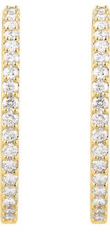 14K Gold Round Lab-Grown Diamond Inside-Outside Hoop Earrings - Yellow Gold - view 4