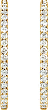 14K Gold Round Lab-Grown Diamond Inside-Outside Hoop Earrings - Yellow Gold - view 6