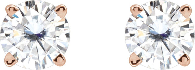 14K Gold Lab-Grown Moissanite Round 4-Prong Lightweight Stud Earrings - Rose Gold - view 6