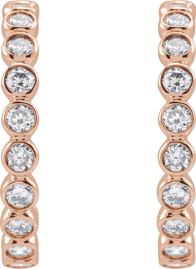 14K Gold Round Lab-Grown Diamond Bezel-Set Hoop Earrings - Rose Gold - view 4