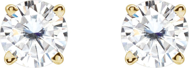 14K Gold Lab-Grown Moissanite Round 4-Prong Lightweight Stud Earrings - Yellow Gold - view 6