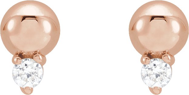 14K Gold Round Natural Diamond Accented Bead Earrings - Rose Gold - view 4