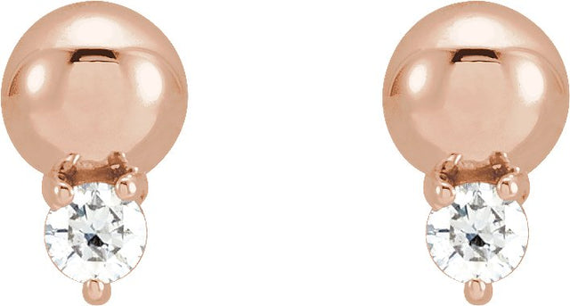 14K Gold Round Natural Diamond Accented Bead Earrings - Rose Gold - view 4